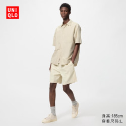 优衣库 482260 麻混纺舒适短裤 浅米色 M