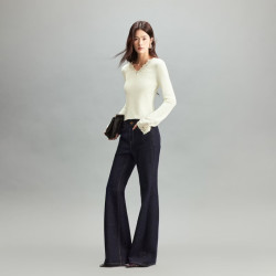 VERO MODA VEROMODA针织衫女2026秋季新款含绵羊毛V领花卉图案袖口镂空