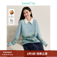 茵曼 拉毛提花仿驼毛衣2026春秋季女装新款圆领宽松上衣 浅蓝色 S