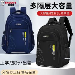 史努比 小书包男孩大容量轻便护脊初中双肩包防水耐脏旅行背包