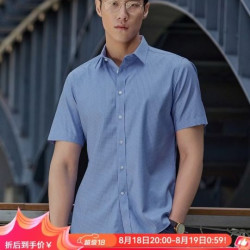 雅戈尔 短袖衬衫男格纹DP免烫衬衫纯棉面料抗皱平整易打理 蓝色 42