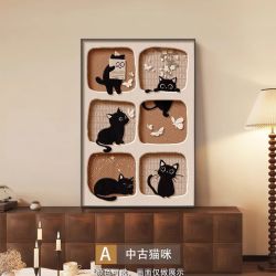 中古风猫咪客厅装饰画