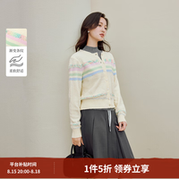 茵曼 2026冬季女装新款温柔风条纹银丝针织开衫慵懒毛衣外套 米杏色 M