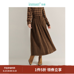 茵曼 复古雪尼尔半身裙2026春秋季女装新款高腰百搭长裙 深咖色 M