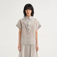 KARL LAGERFELD 夏款满身logo烫钻荷叶边短袖衬衫