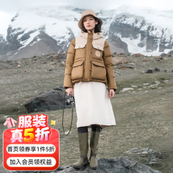 千仞岗 女士连帽加厚工装短款羽绒服 摩卡棕 L(165)