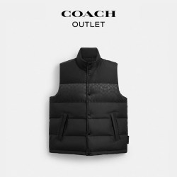 COACH 奥莱男士双面拼色立领羽绒背心休闲叠穿保暖