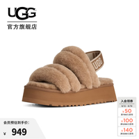 UGG 秋季新款女士时尚舒适纯色露趾一字绑带款休闲毛毛拖鞋1191134