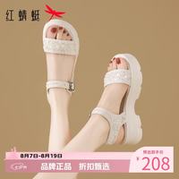 红蜻蜓 女鞋亮片绑带凉鞋 夏季轻便一字带凉鞋休闲百搭女士增高显瘦凉鞋