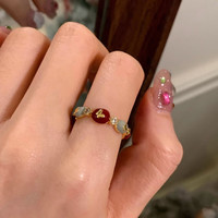 洛梵欣饰 红色滴釉蝴蝶结戒指女轻奢食指戒可调节百搭复古温柔指环 J6419