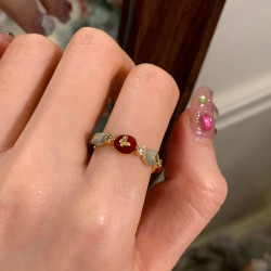 洛梵欣饰 红色滴釉蝴蝶结戒指女轻奢食指戒可调节百搭复古温柔指环 J6419