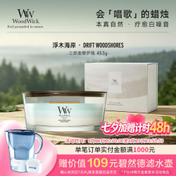WoodWick 香薰蜡烛生日七夕情人节礼物 三部曲壁炉-浮木海岸 453g
