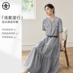 DUIBAI 拼接抽褶连衣裙女2026夏装