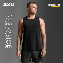 2XU Motion系列棉质运动背心 夏季轻薄透气休闲户外速干圆领无袖特价 黑色/黑色 M