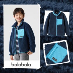 巴拉巴拉 儿童摇粒绒外套宝宝短款上衣女童连帽开衫秋冬新款童装小