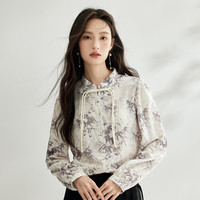 茵曼 国风新中式立领盘扣印花女士衬衫