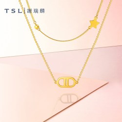 谢瑞麟 黄金项链5G足金星星双层链条足金套链女士XR591