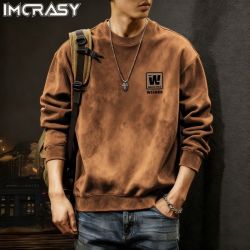 IMCRASY 男士麂皮绒卫衣长袖T恤