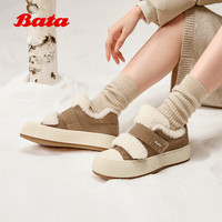 Bata 休闲鞋女春秋牛剖皮运动毛毛鞋18053CM5七夕礼物