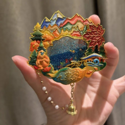 赋闲 绝美九寨沟流沙冰箱贴秋冬季磁吸金属高级感送朋友四川旅游伴手礼 九寨沟梦幻秋色-流沙冰箱贴【礼盒】