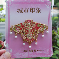 赋闲 泉州簪花云肩冰箱贴国潮非遗蟳埔文创旅游纪念金属纪念品伴手礼物 红色云肩卡纸装