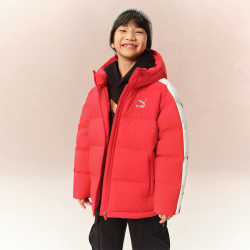 PUMA 童装新款时尚儿童羽绒服男童红色连帽羽绒服大童加厚冬装
