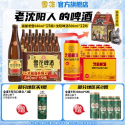 雪花 啤酒 经典老雪猫屋版640ml*15瓶+沈阳啤酒500ml*12听 组合装