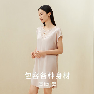 金三塔 100%桑蚕丝蕾丝圆领真丝睡裙 香妃色 2XL