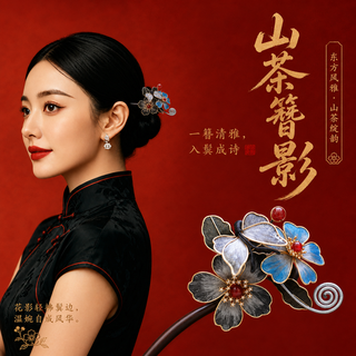 TXRMDX 非遗蚕丝绒花檀木发簪