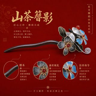 TXRMDX 非遗蚕丝绒花檀木发簪