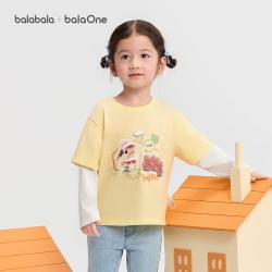 巴拉巴拉 童装balaone宝宝t恤纯棉假两件长袖上衣女童春秋婴幼上衣