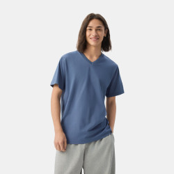 Gap 男女装夏季款素色V领吸湿速干常规短袖T恤基础款727930 灰蓝色 S (165/88A) 亚洲尺码