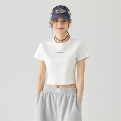 GOLFCROSS 甜酷风辣妹简约基础金属正肩短套头圆领合身短袖半袖上衣T恤女