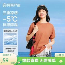 网易严选 25春夏升级220g重磅棉-5℃凉感T恤5A抗菌棉短袖小白T宽松男女 橘子汽水-三重凉感 L