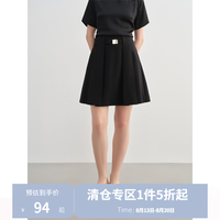 独束 高腰压褶A字短裙 赫本黑 M 半身裙
