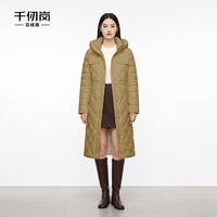 千仞岗 90白鸭绒 女士中长款连帽羽绒服 金秋咖 M(165)