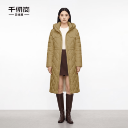 千仞岗 90白鸭绒 女士中长款连帽羽绒服 金秋咖 M(165)