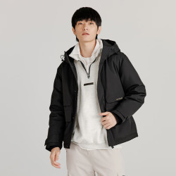 千仞岗 秋冬季工装夹克羽绒服男士休闲运动连帽上衣简约防寒服保暖外套 魔力黑 L (170)