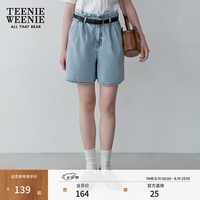 TEENIE WEENIE 小熊女装2024夏装高腰牛仔短裤宽松A字牛仔裤子 浅蓝色 160/S