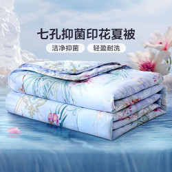 富安娜 家纺 空调被子印花夏凉被芯七孔抑菌纤维夏季双人加大盖被 品芳 152*210cm