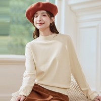 茵曼 半高领套头毛衣 咖红色 S 女士针织衫