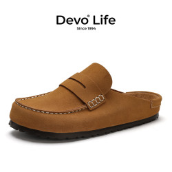 Devo Life Devo/的沃软木拖鞋女春夏季真皮半拖鞋女包头拖鞋懒人鞋25045W