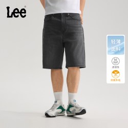 Lee 26春夏新品经典五袋款设计防晒轻薄宽松直筒牛仔短裤黑灰色男