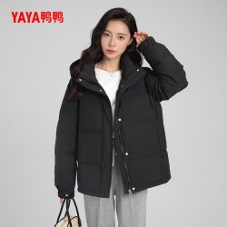 鸭鸭羽绒服 女士2024冬季短款加厚连帽百搭宽松保暖鸭绒外套Z