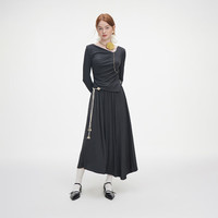 范思蓝恩 秋季设计感针织T恤半身裙时尚套装女 深灰色（上衣） XS