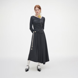 范思蓝恩 秋季设计感针织T恤半身裙时尚套装女 深灰色（上衣） XS