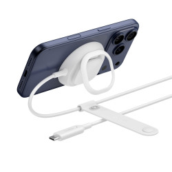 Belkin MagSafe 充电器,磁性 iPhone 充电器,带 Qi2 25W,快速无线充电板,带支架,适用于 iPhone 17 系列,三星 Galaxy,Pixel 10,AirPods Pro,旅行 - 无电源适配器,白色