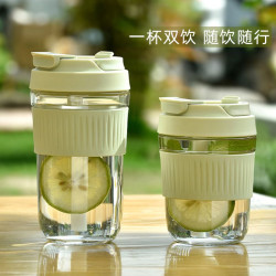 夏季清新高颜值上班族水杯咖啡双饮玻璃吸管杯耐热简约家用学生党