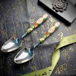 富贵牡丹法式复古陶瓷手工贴花手柄304不锈钢中古勺叉餐具