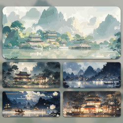 鼠标垫大号国风水墨大鼠标垫桌垫办公电脑垫子鼠标垫键盘鼠标垫子